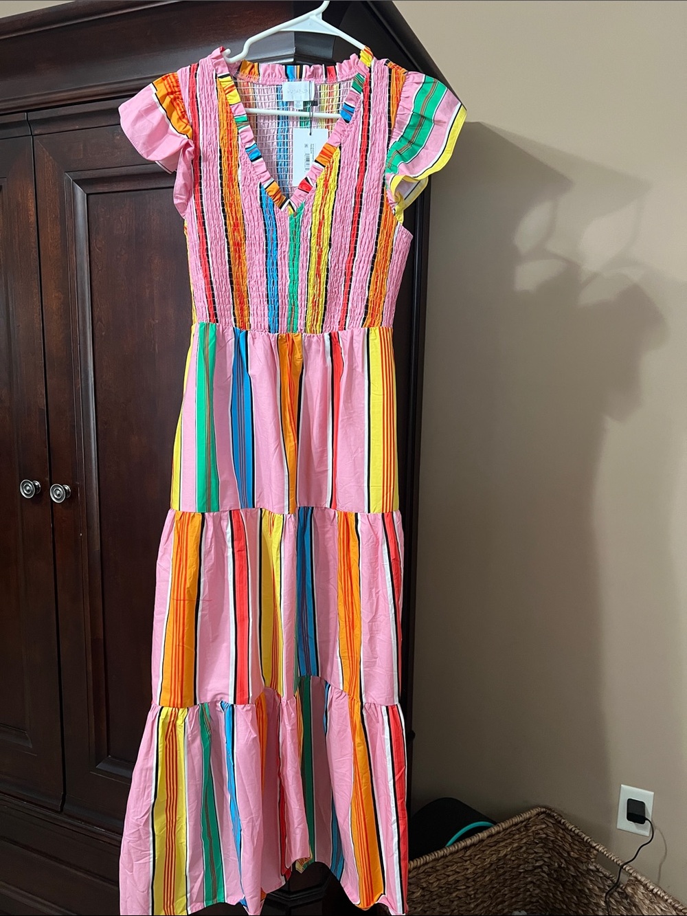 Sugar Lips Pink Multicolor Stripe Tiered Maxi Dress